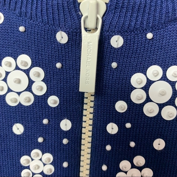 Nwt Michael Kors Embellished Sapphire Zippered Short Sleeve Cardigan Sweater - Picture 4 of 7